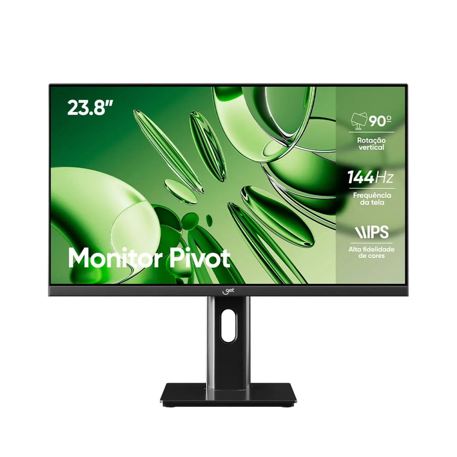 Monitor Pivot 23,8" Slim Get Ips Led Full Hd Antirreflexo, 7Ms, 144Hz, Vga/Hdmi, Preto