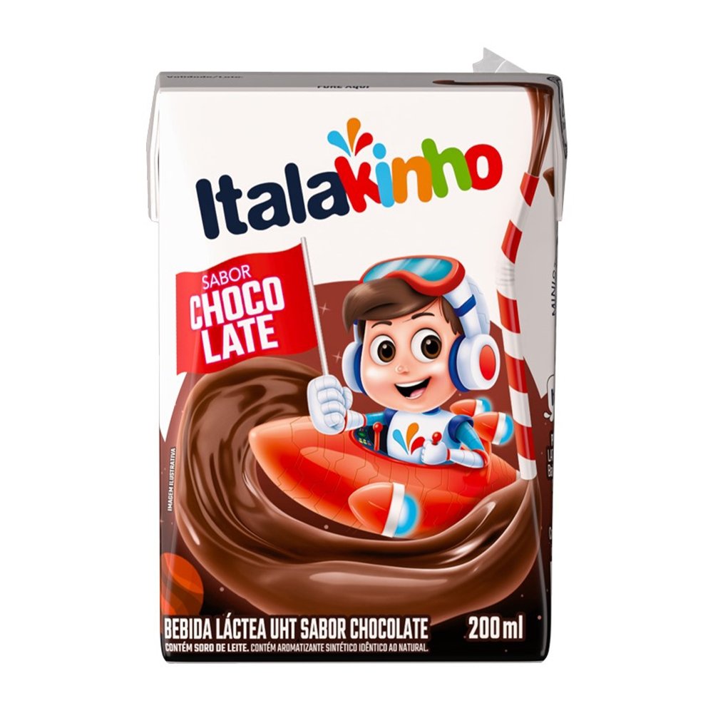 Bebida Láctea Italakinho UHT Chocolate 200ml - Embalagem com 24 Unidades