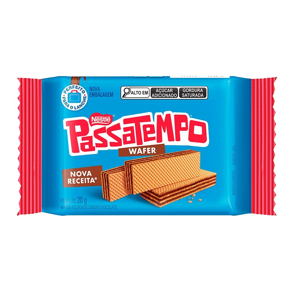Biscoito Wafer Passatempo Chocolate Pacote 20g - Embalagem com 28 Unidades