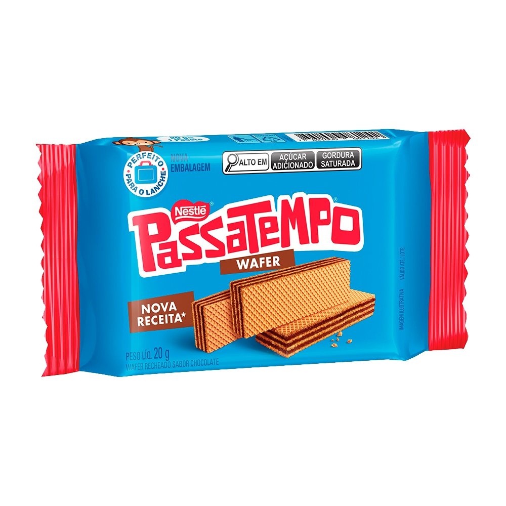 Biscoito Wafer Passatempo Chocolate Pacote 20g - Embalagem com 28 Unidades