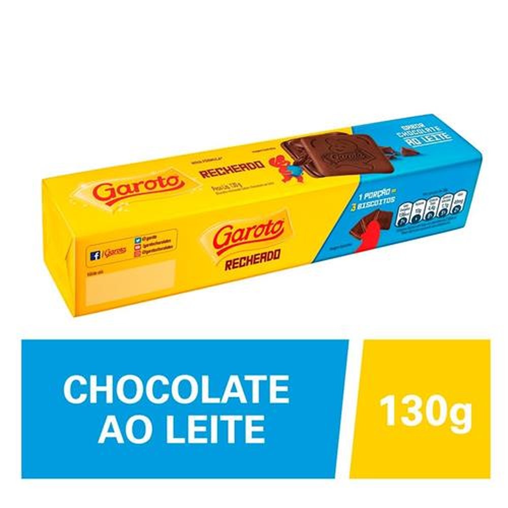 Biscoito Garoto Recheado Chocolate 130g Embalagem com 70 Unidades