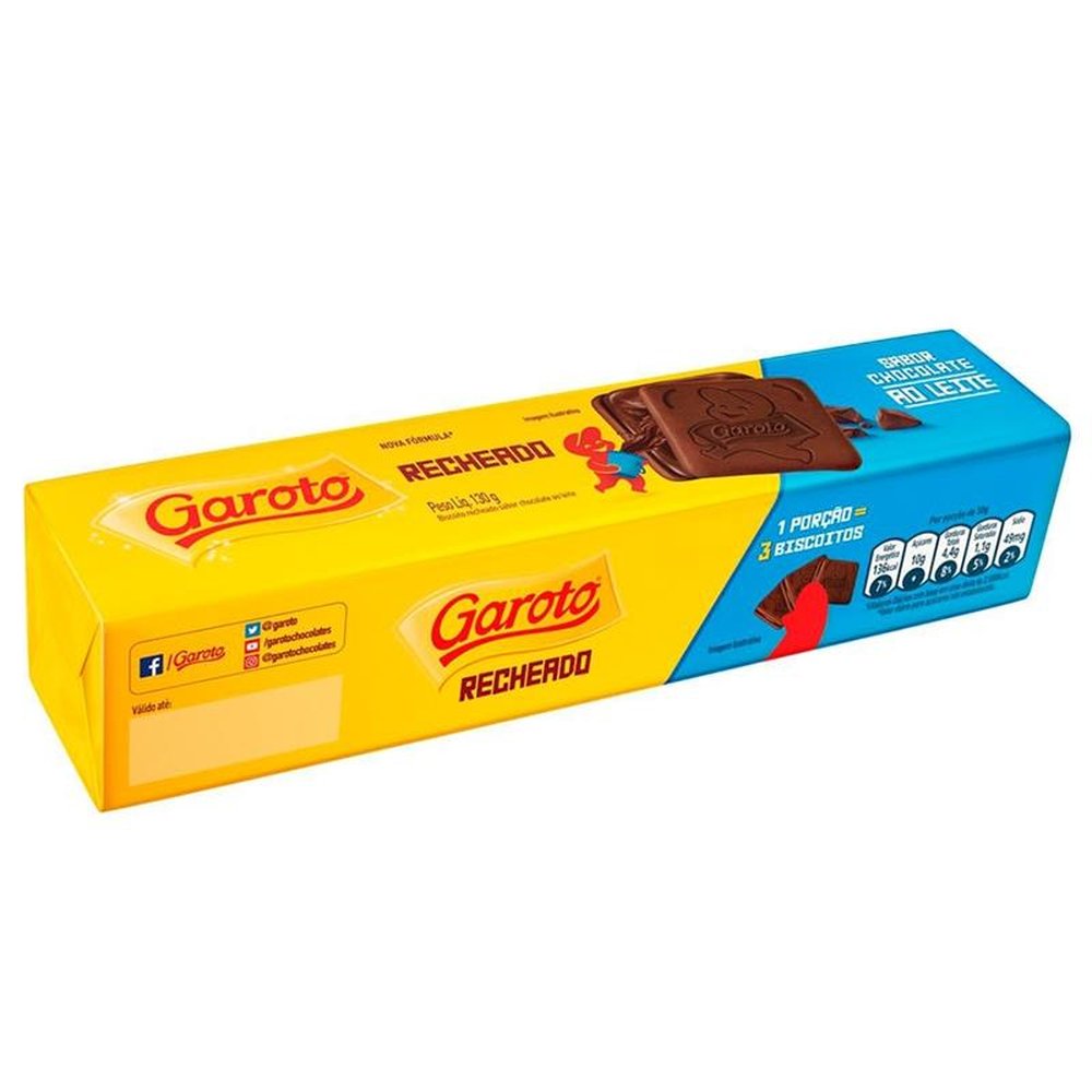 Biscoito Garoto Recheado Chocolate 130g Embalagem com 70 Unidades