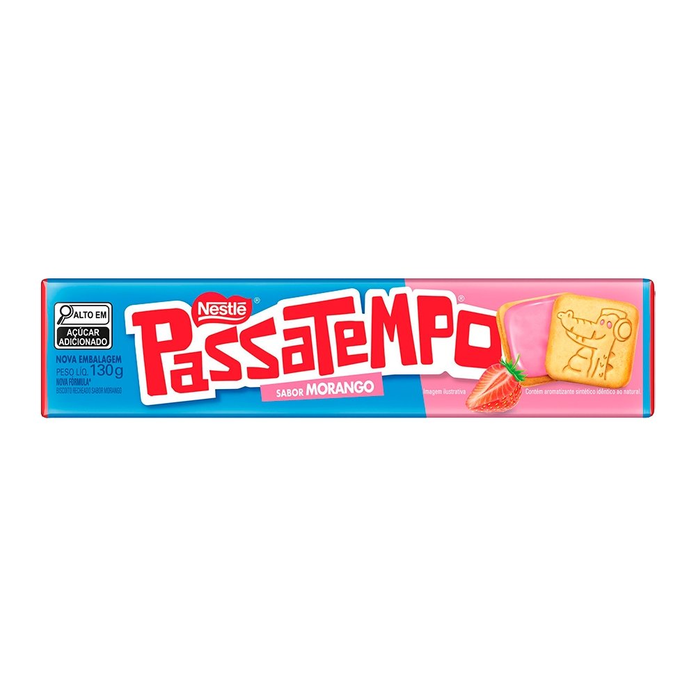 Biscoito Nestlé Passatempo Recheado Morango Pacote 130g - Embalagem com 70 Unidades