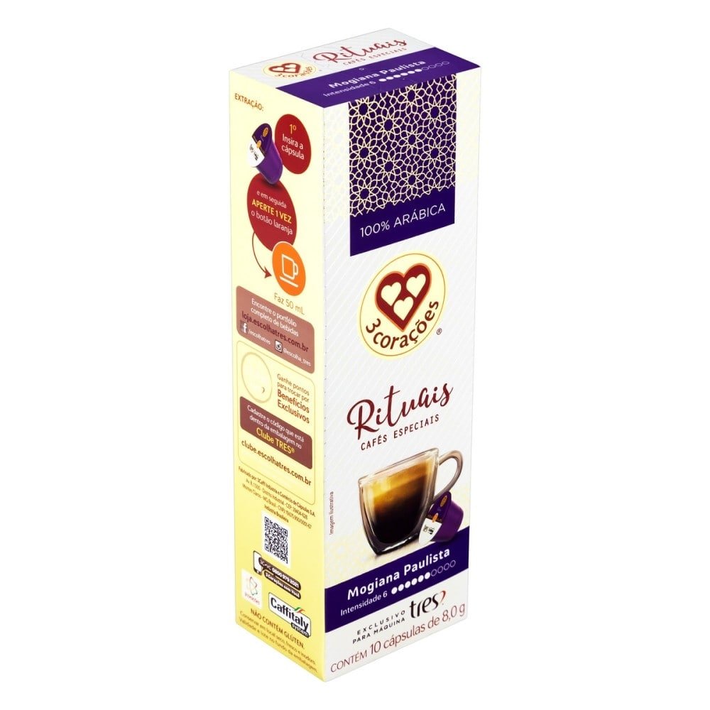 Cápsula de Café 3 Corações Rituais Mogiana Paulista Embalagem com 10 Unidades