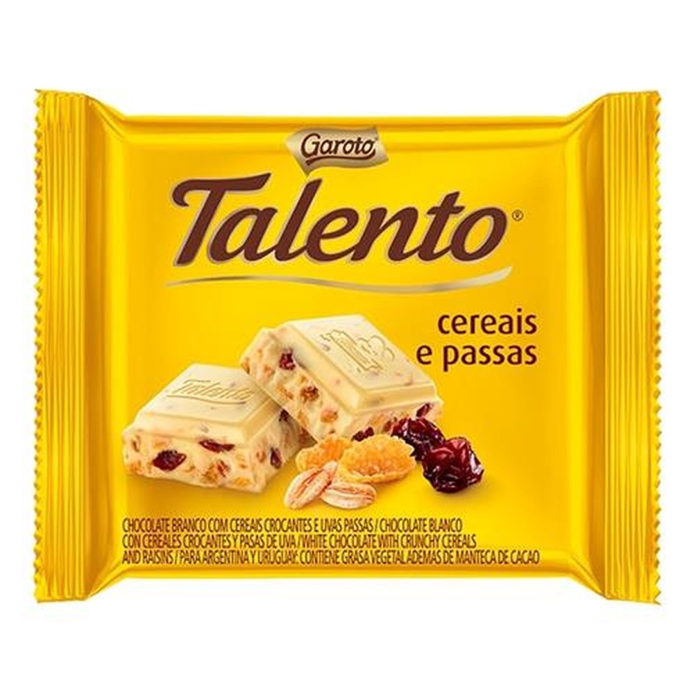 Chocolate Talento Branco Cereais com Passas 90g - 12 unidades - Garoto