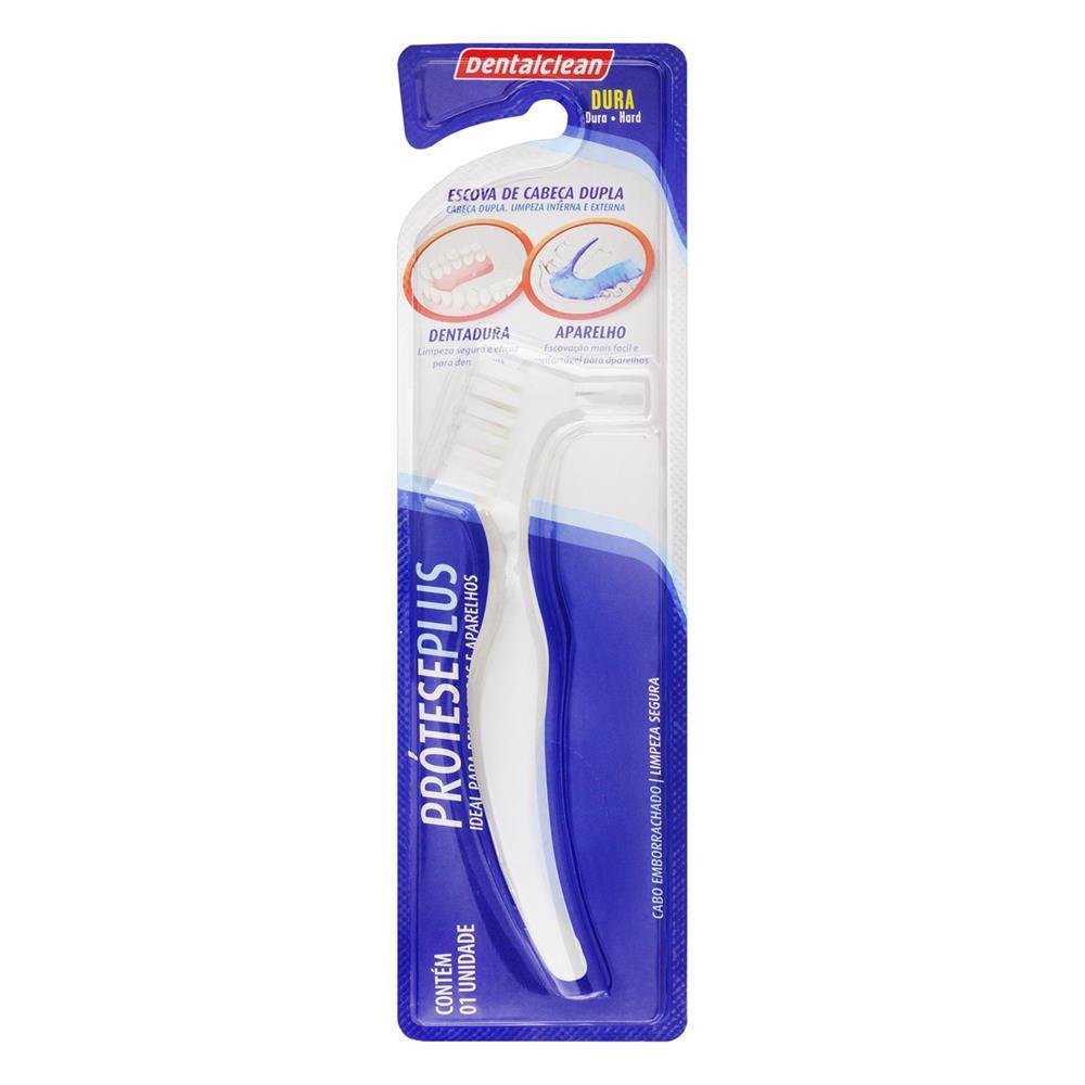 Escova Dental Dura Cabeça Dupla Dentalclean Prótese Plus