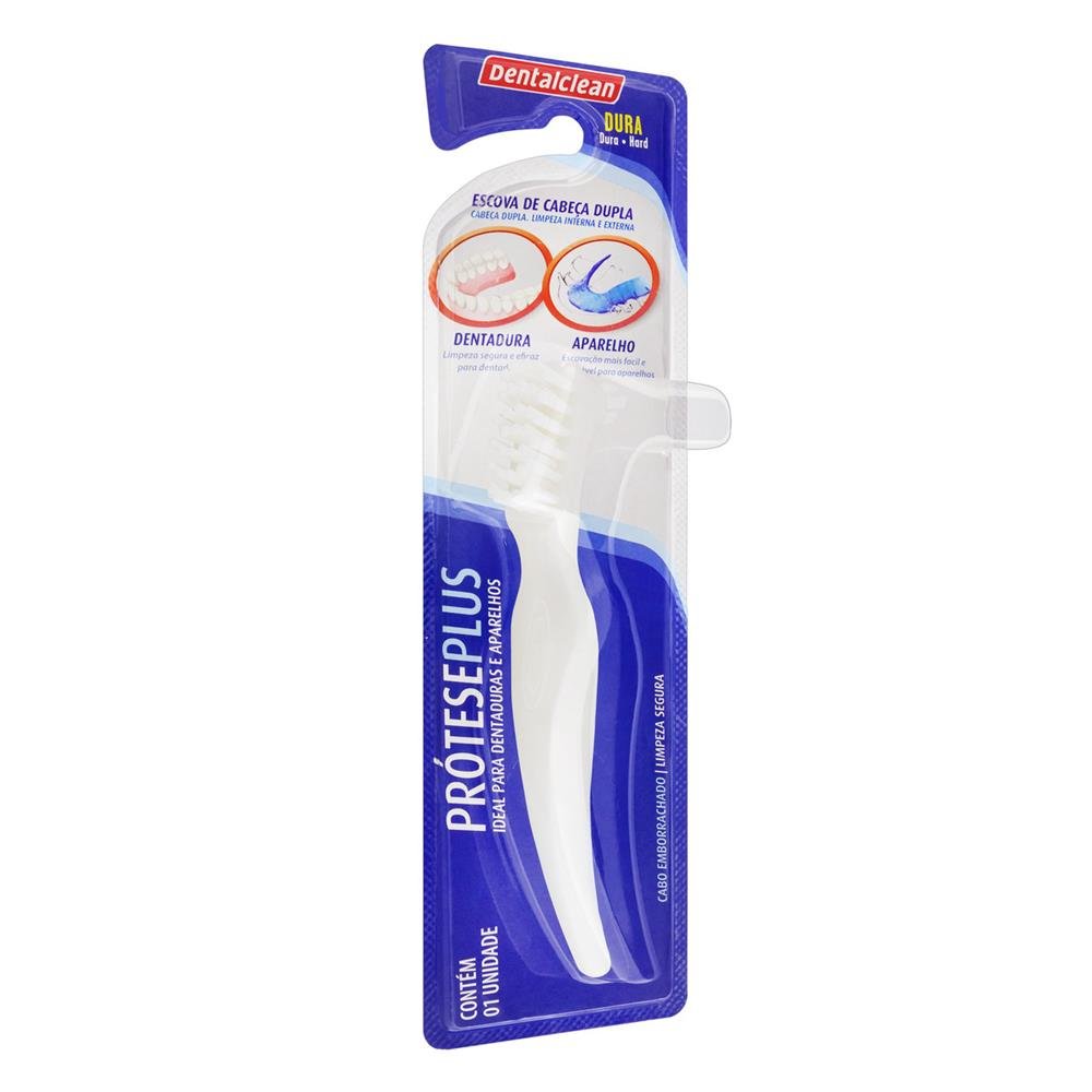 Escova Dental Dura Cabeça Dupla Dentalclean Prótese Plus