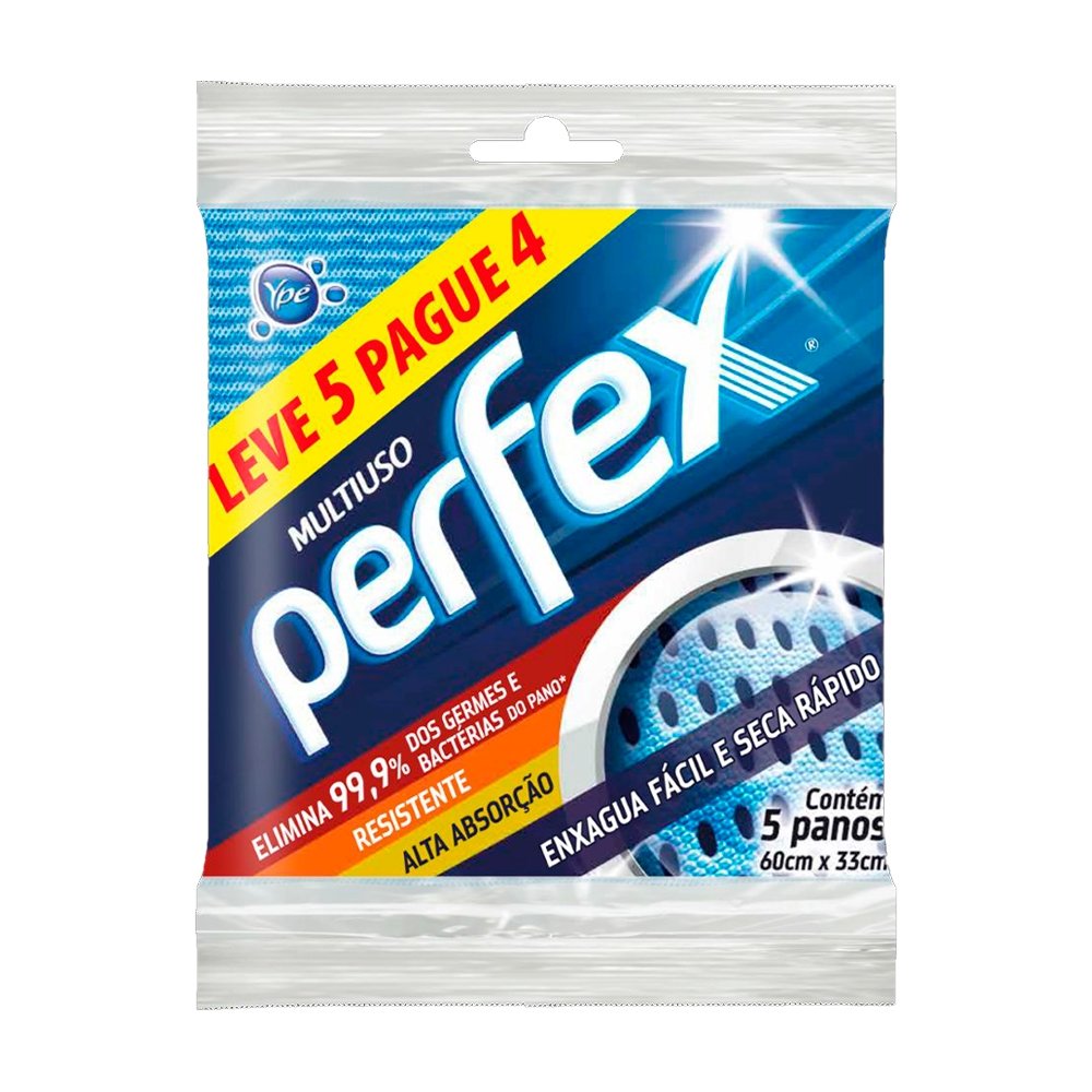 Pano Multiuso Perfex Ypê Azul - Embalagem com 5 Unidades - Leve 5 Pague 4