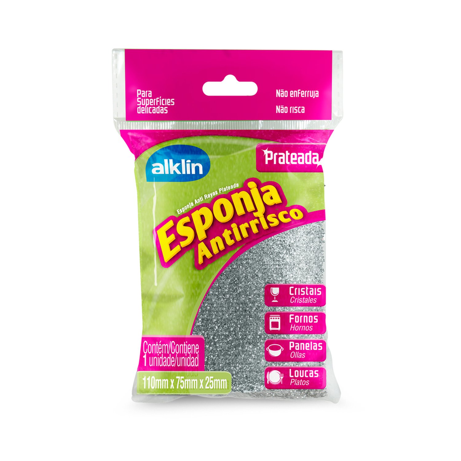 Esponja Antirrisco Prateada com 1 unidade - Marca Alklin