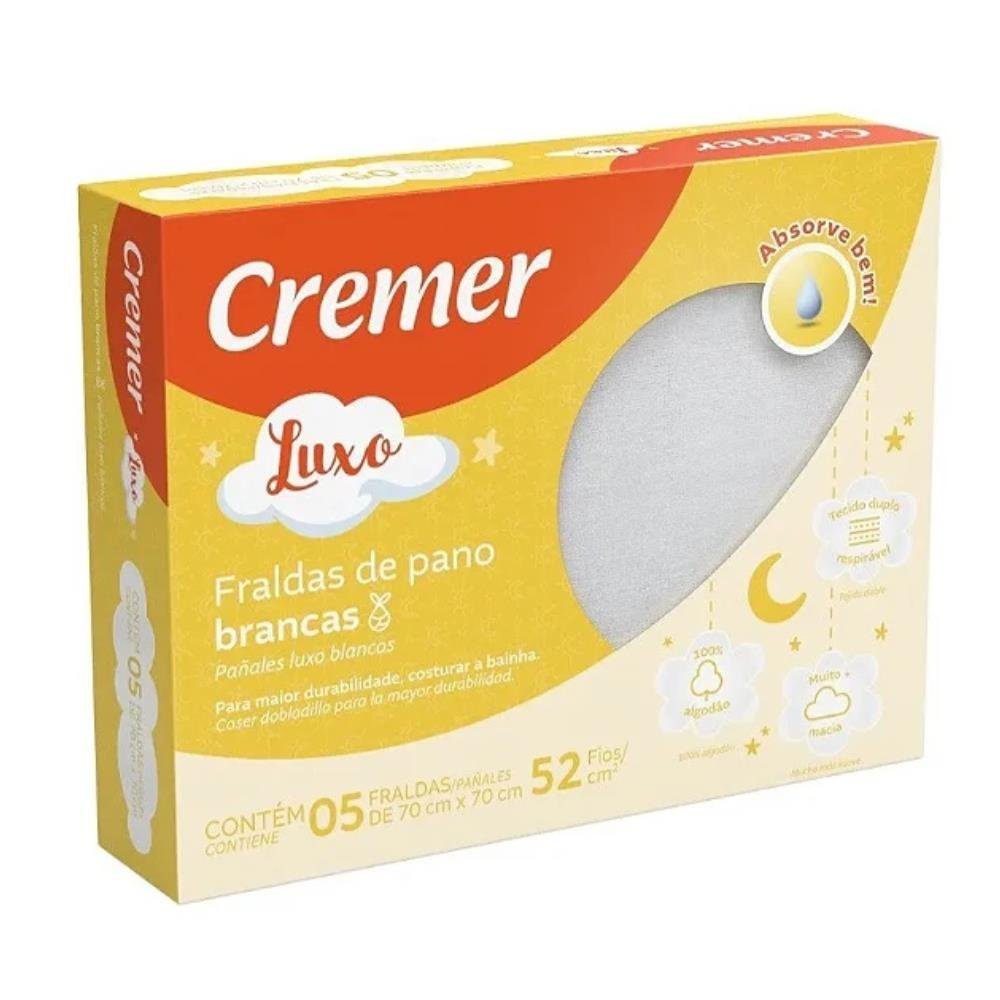 Fralda Cremer Luxo 70x70cm Branca 5 Unidades