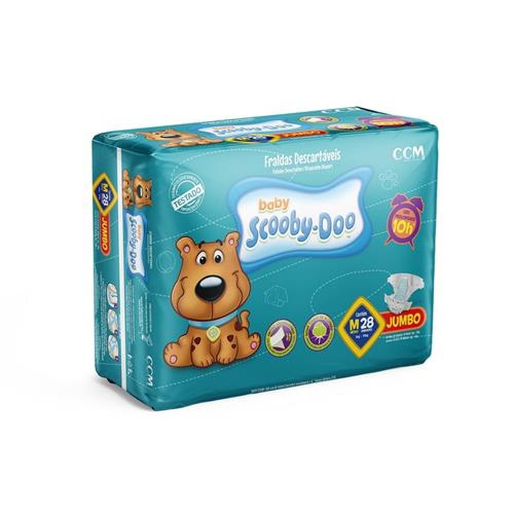 Fralda Scooby Doo Jumbo M 28 Unidades Com 8 Pacotes