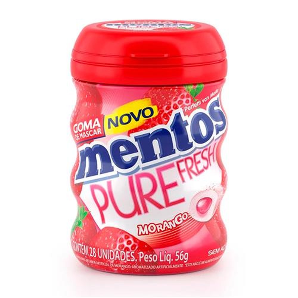 Chiclete Mentos Gum Strawberry 56g Embalagem com 6 Unidades