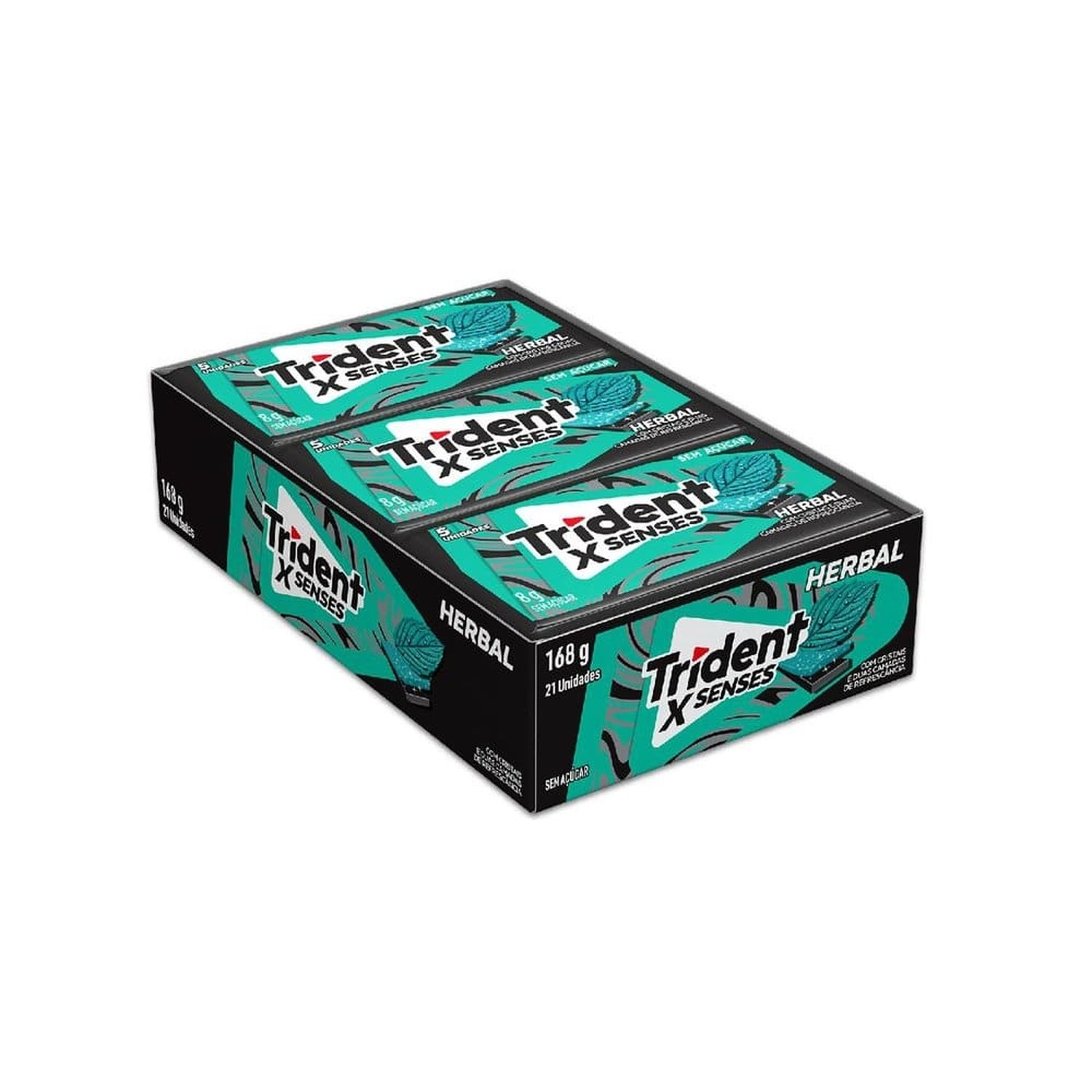 Chiclete Trident XSenses Herbal Sem Açúcar 8g - Caixa com 21 Unidades