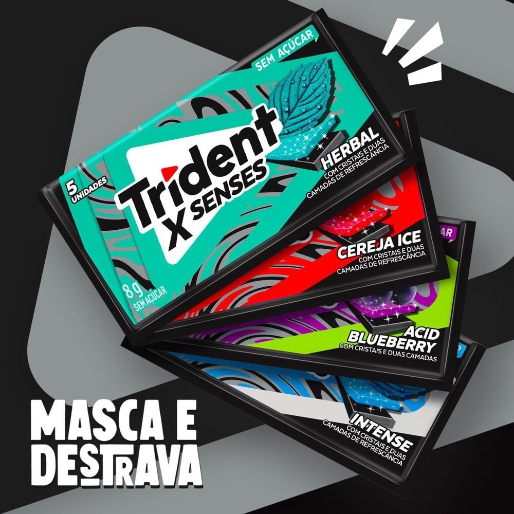Chiclete Trident XSenses Herbal Sem Açúcar 8g - Caixa com 21 Unidades