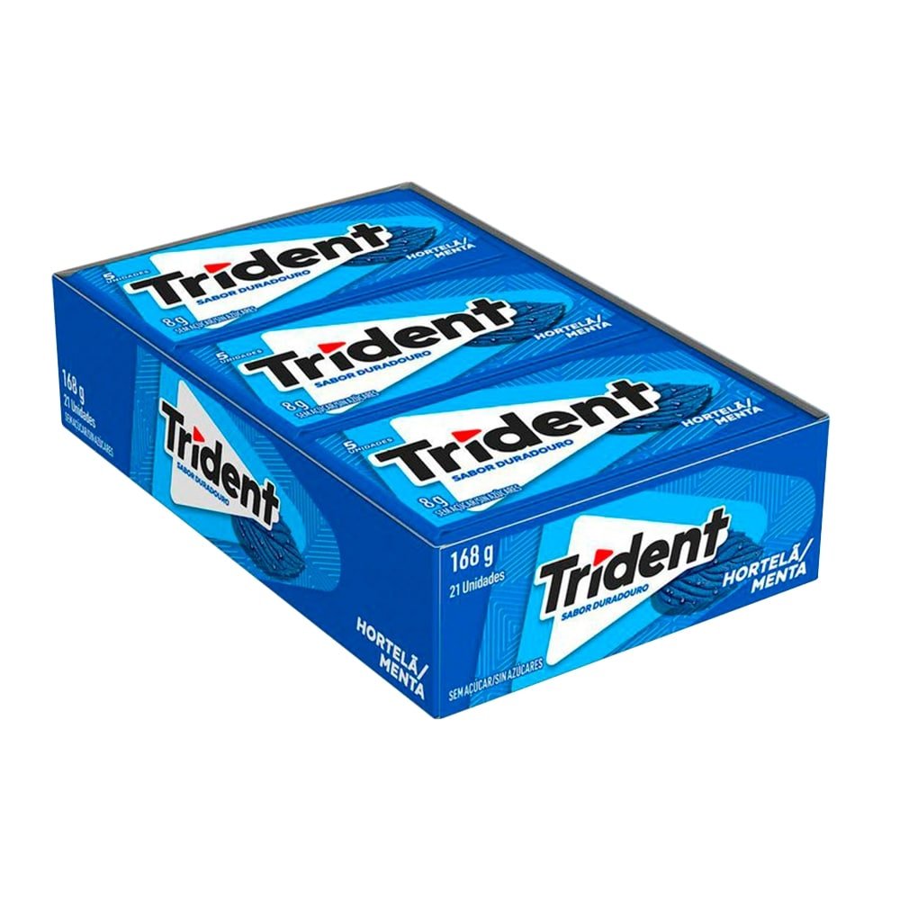 Chiclete Trident Hortelã Sem Açúcar 8g - Caixa com 21 Unidades