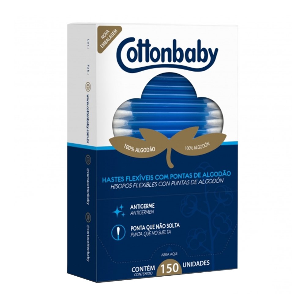 Hastes Flexíveis Cotton baby Cartucho - Embalagem com 150 Unidades