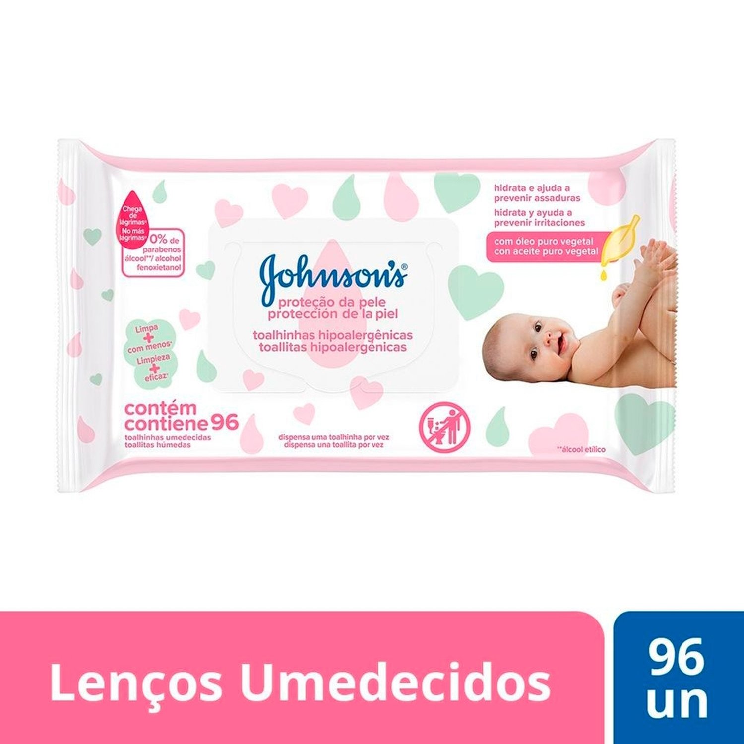 Toalhas Umedecidas Johnson's Baby Proteção da Pele 96 Unidades