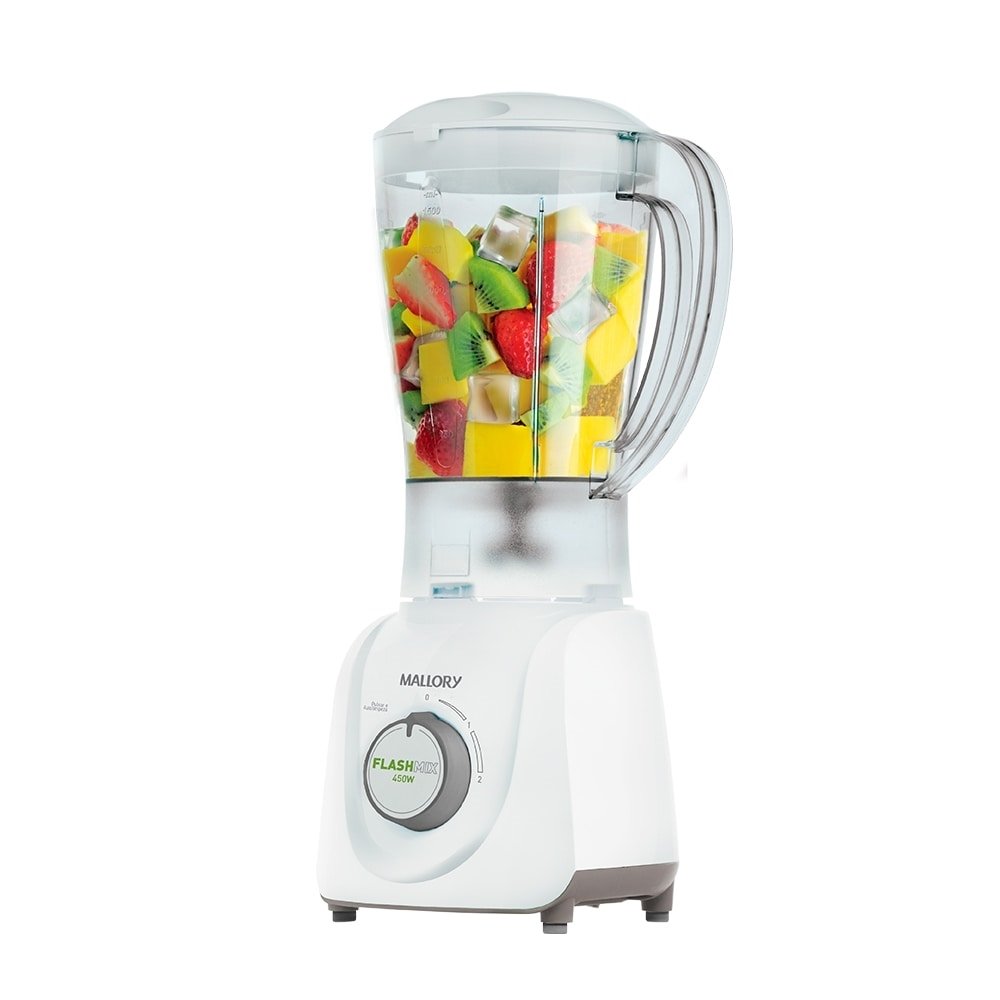 Liquidificador Mallory Flash Mix - Copo de Acrílico, 2 Velocidades + Pulsar, 450W, Branco, 220V