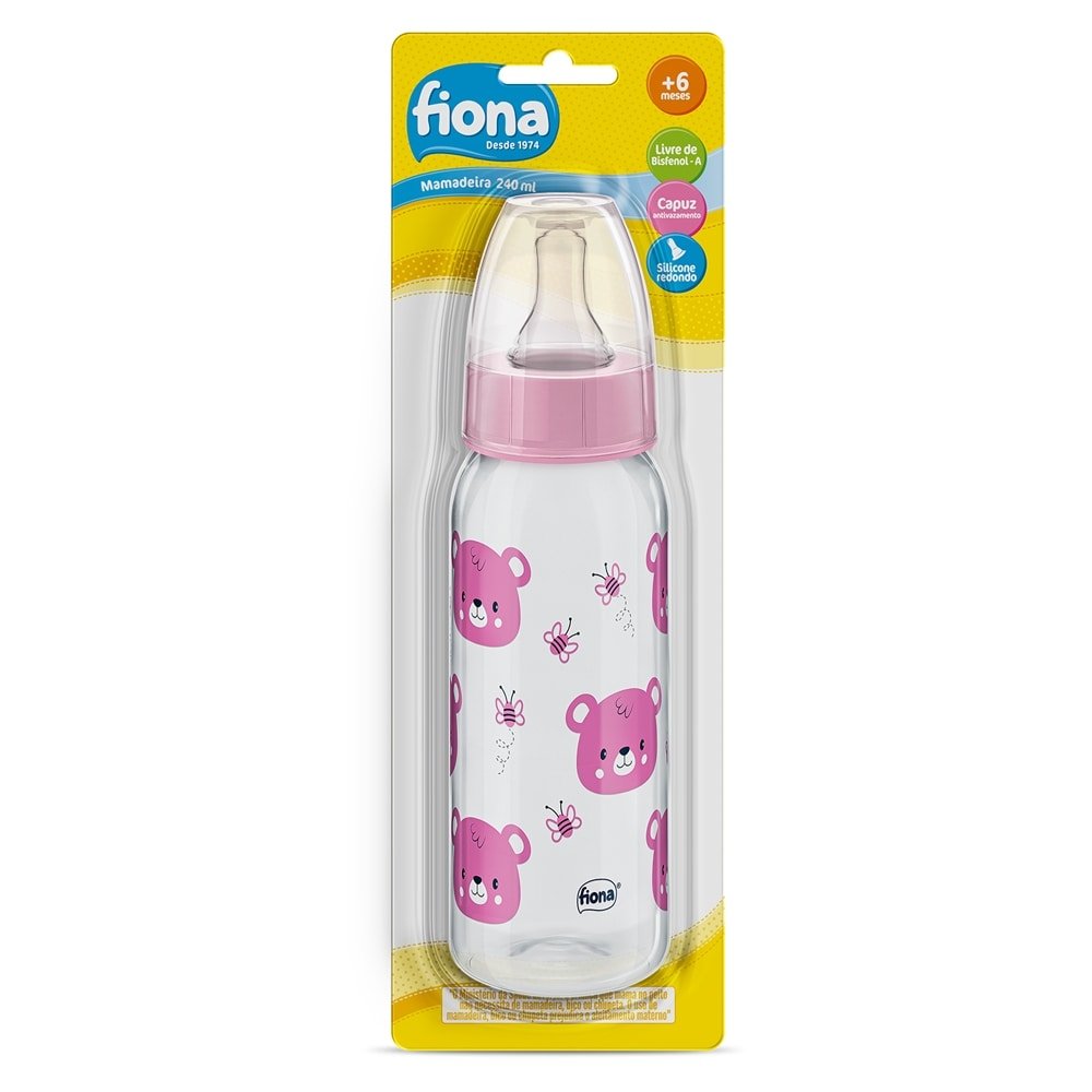 Mamadeira Fiona Desenhos Orto Silicone 240ml Tamanho 2 Rosa