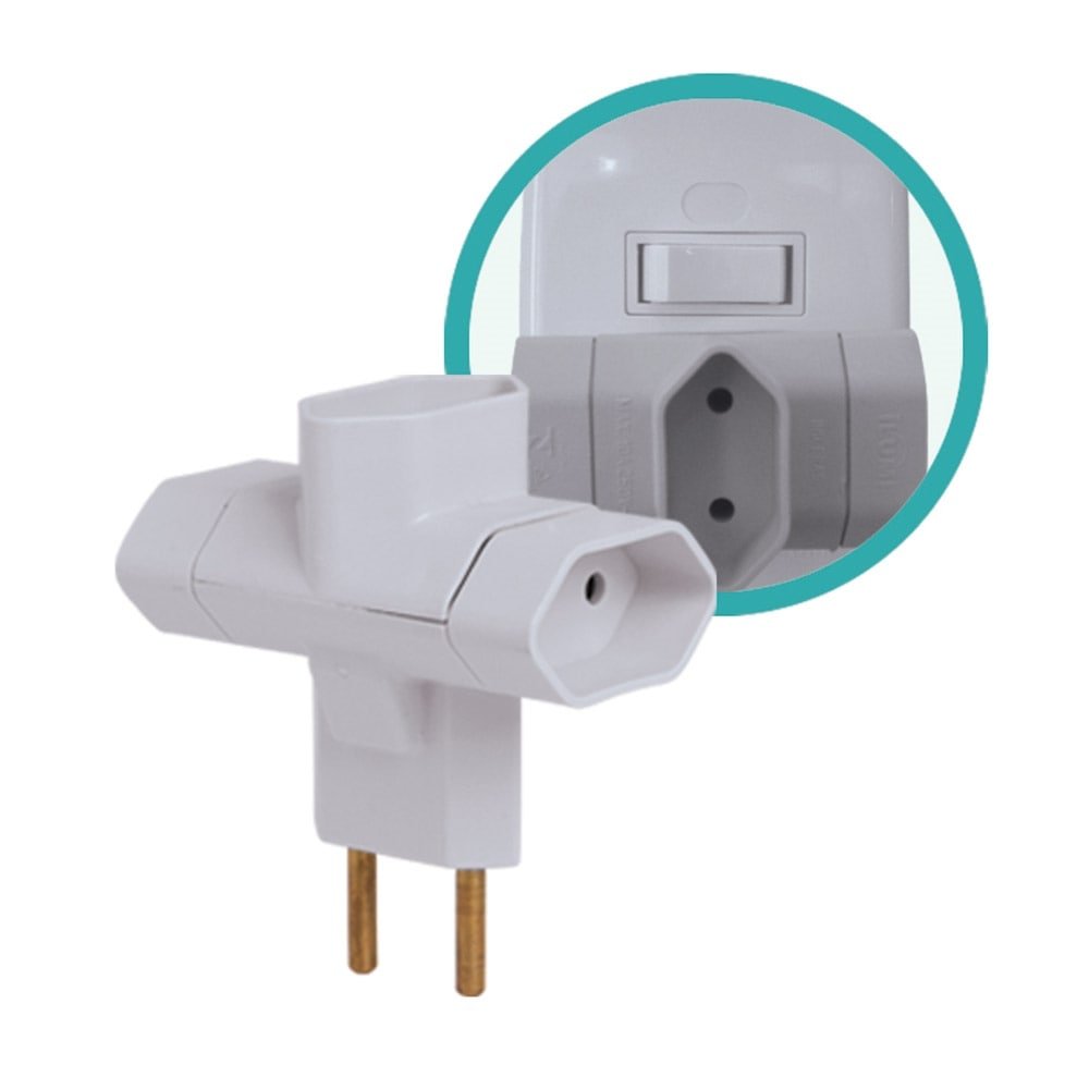 Pino Multiplicador 3 Saidas Ilumi 2p 10a /250v Cinza 10x1