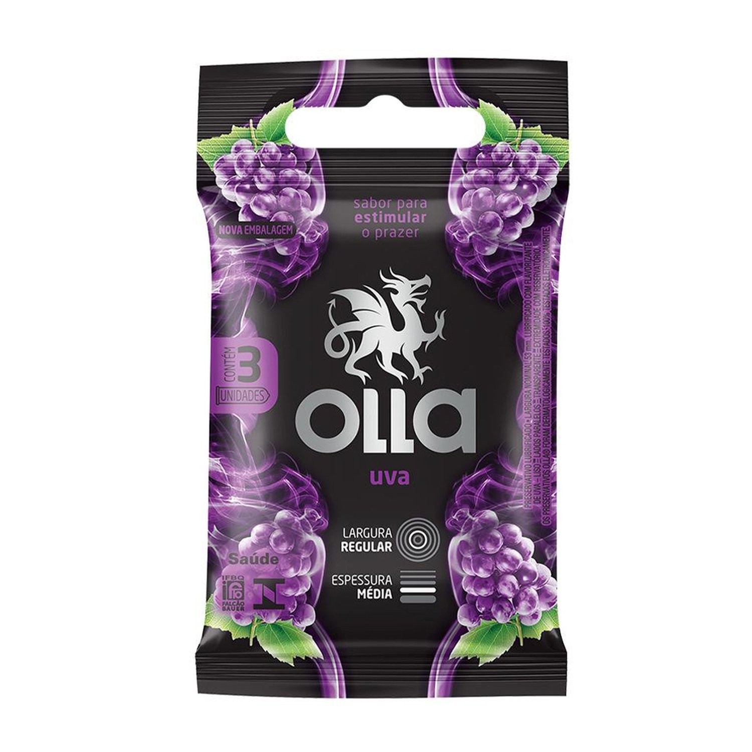 Preservativo Olla Lubrificado de Uva - Embalagem com 3 Unidades