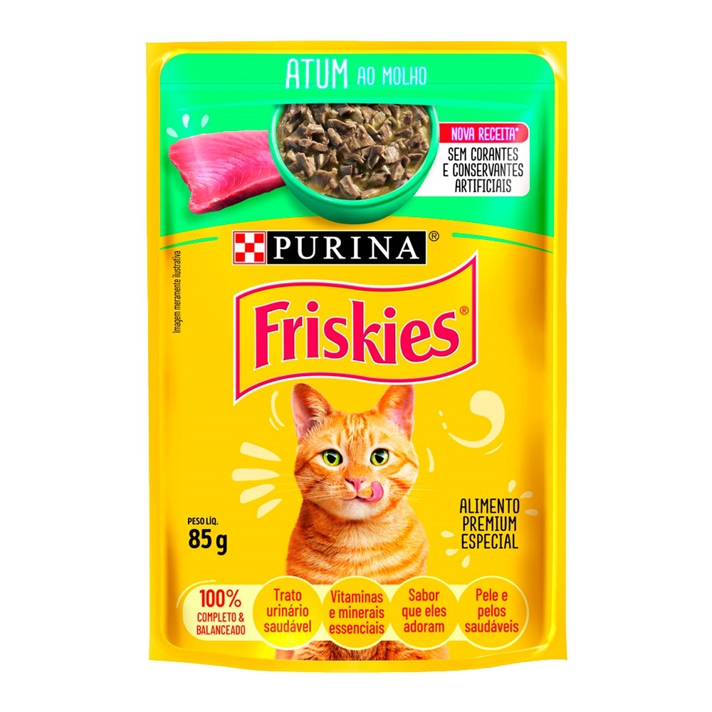 Ração Friskies Gatos Adulto Atum ao Molho Sachê 85g - Embalagem com 15 Unidades
