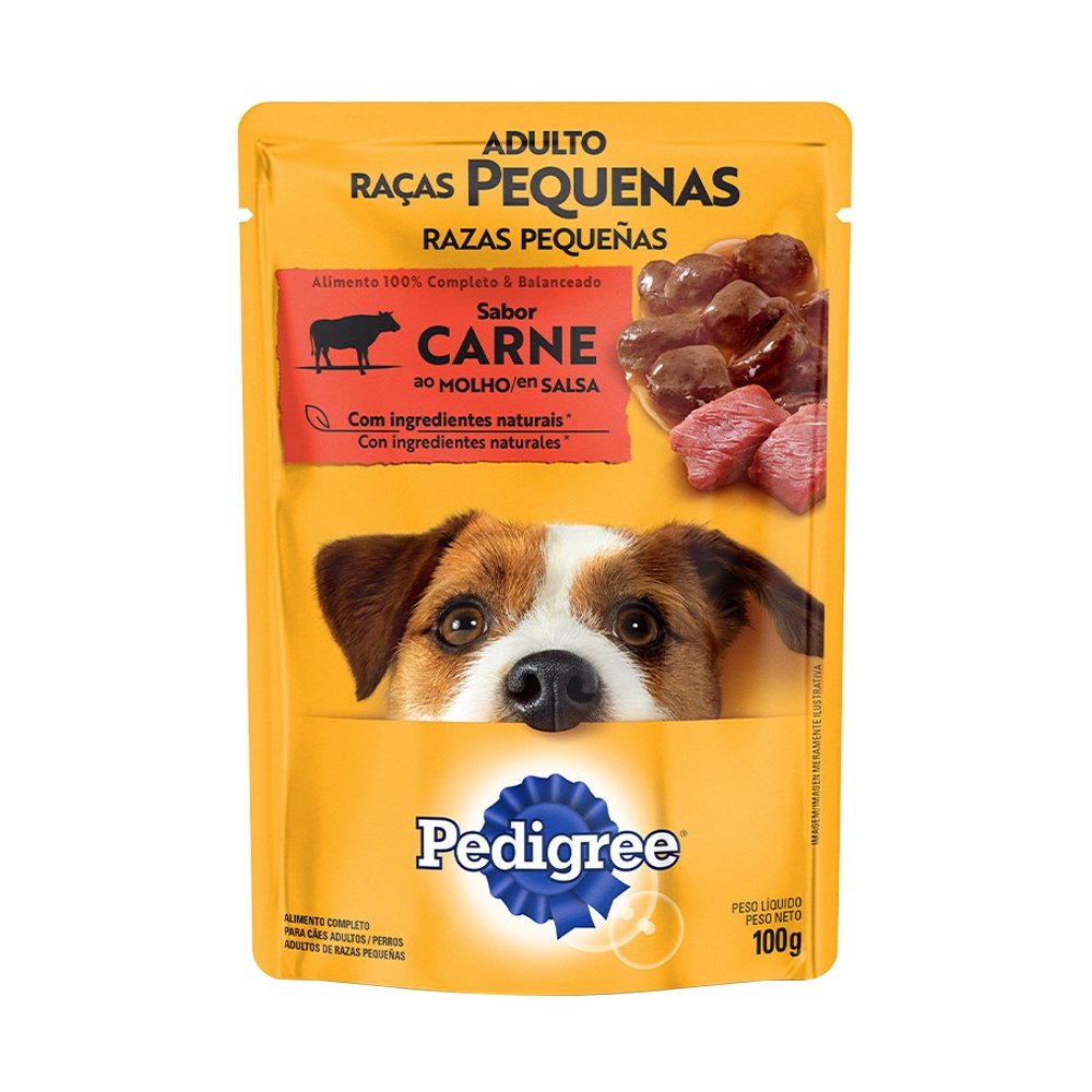 Ração Úmida para Cachorro Pedigree Premium Adulto Raças Pequenas Sachê Carne 100g - Embalagem com 18 Unidades