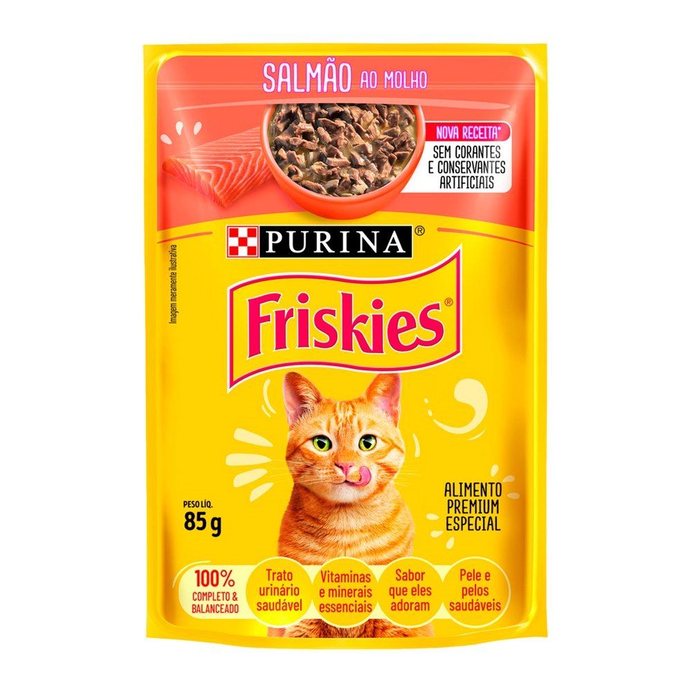 Ração Friskies para Gatos Adultos Salmão ao Molho Sachê 85g - Embalagem com 15 Unidades