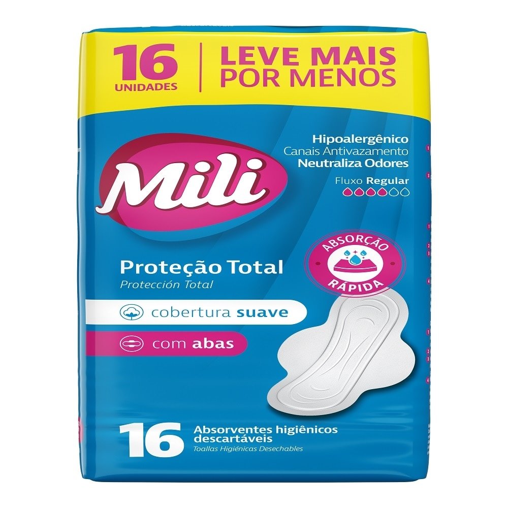 Absorvente Mili Proteção Total Suave com Abas - Embalagem com 16 Unidades