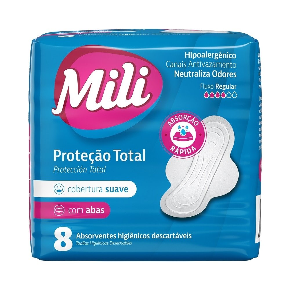Absorvente Mili Proteção Total Suave com Abas - Embalagem com 8 Unidades