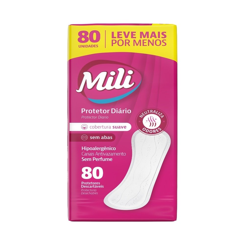 Absorvente Mili Protetor Diario sem Abas - Embalagem com 80 Unidades