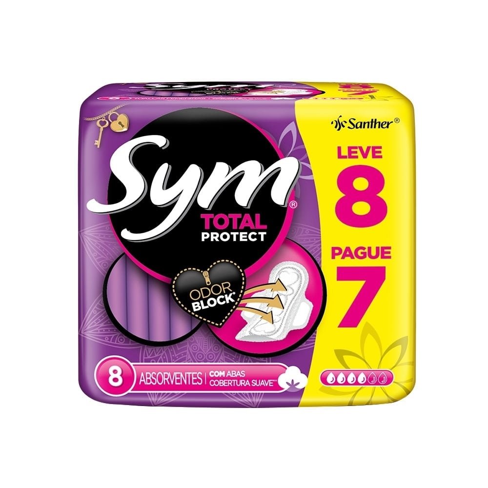 Absorvente Sym Cobertura Suave com Abas Embalagem com 8 Unidades