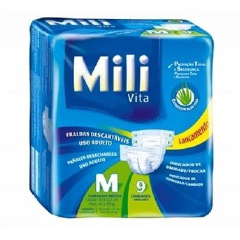 Fralda Descartavel Adulto Mili Vita M Com 9