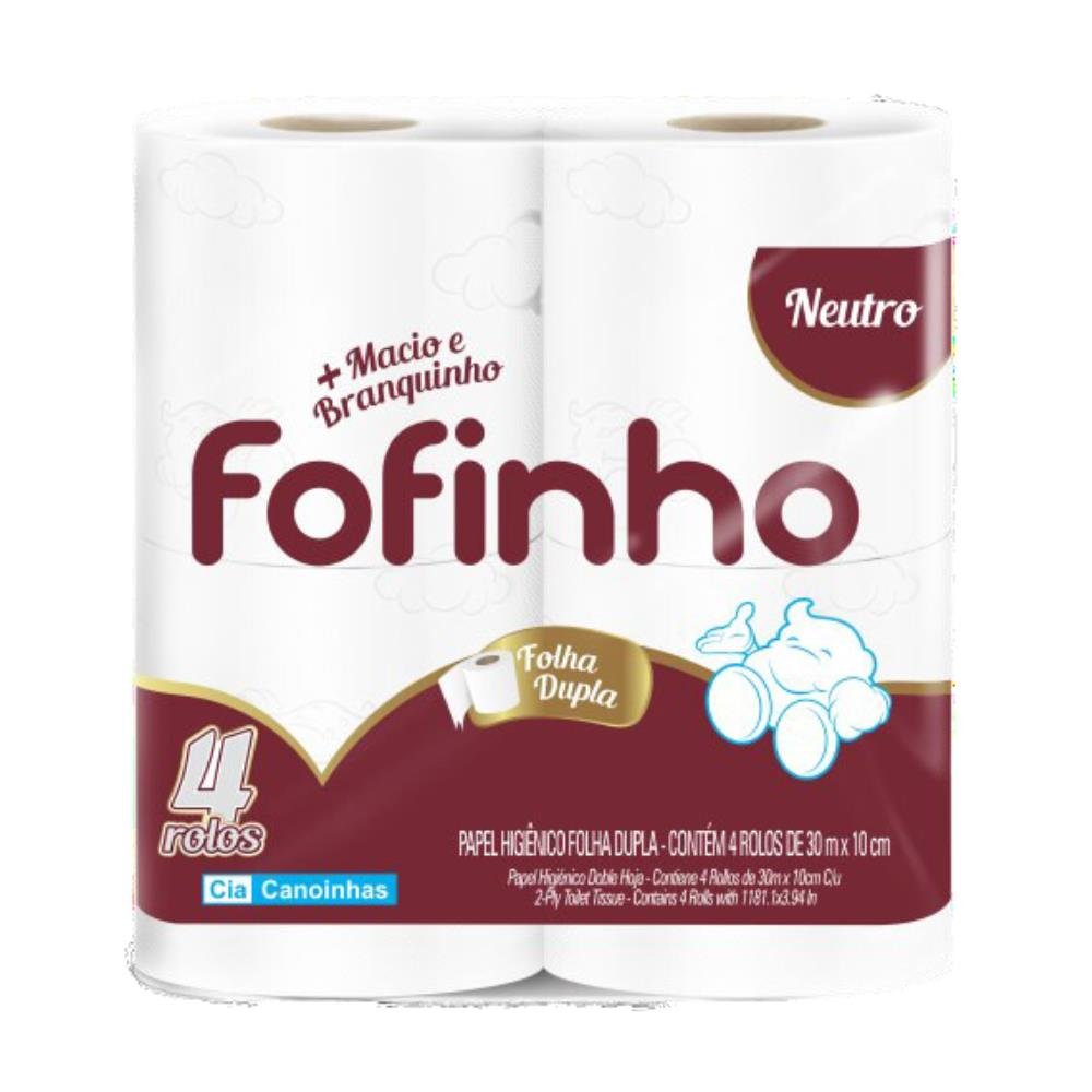 Papel Higiênico Folha Dupla 30M Neutro 4 Rolos Fofinho