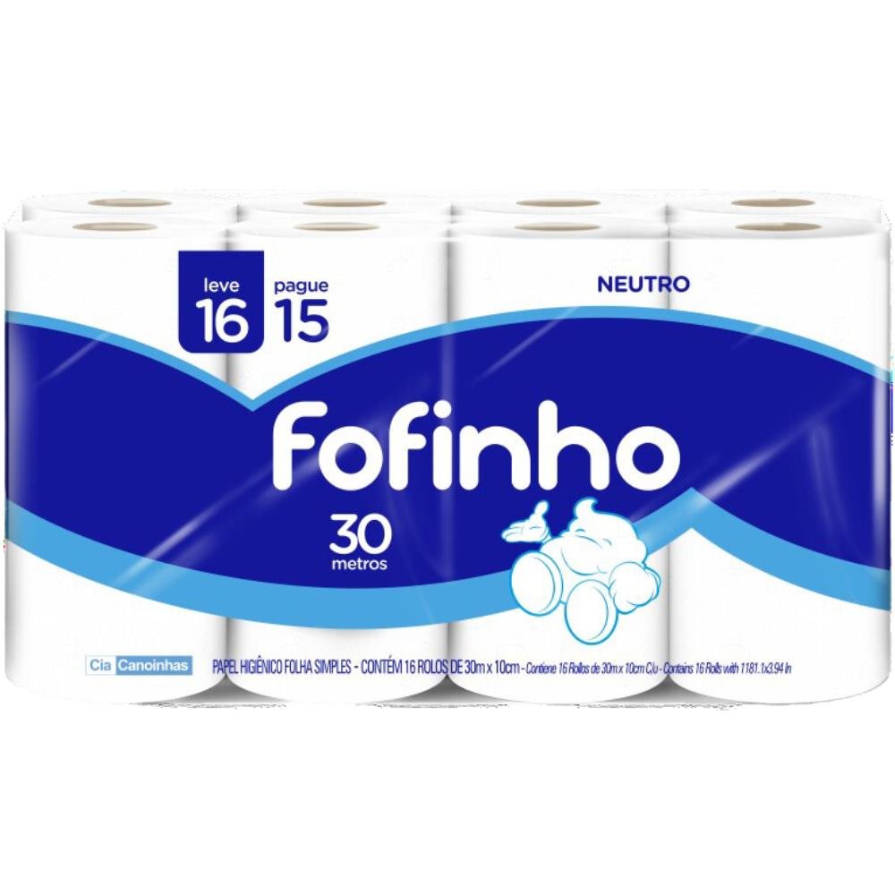 Papel Higiênico Folha Simples 30m Neutro 16 Rolos Fofinho