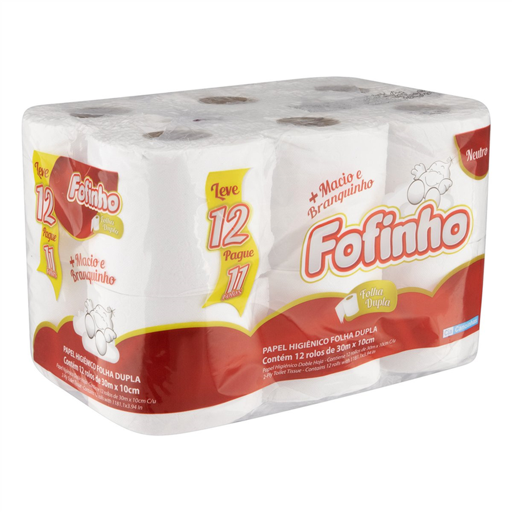 Papel Higiênico Folha Dupla 30m Neutro 12 Rolos Fofinho