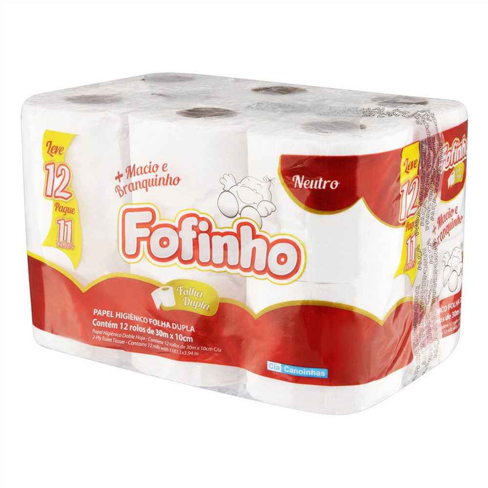 Papel Higiênico Folha Dupla 30m Neutro 12 Rolos Fofinho