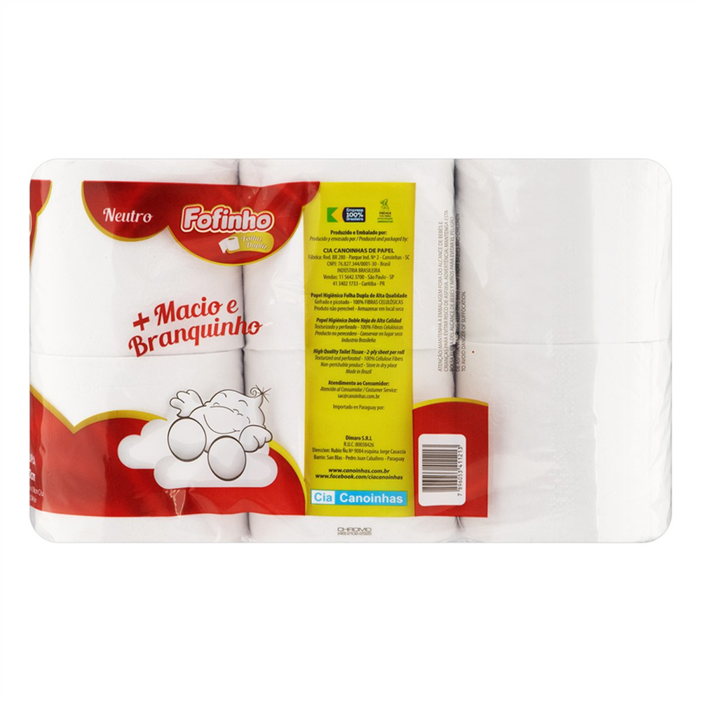 Papel Higiênico Folha Dupla 30m Neutro 12 Rolos Fofinho