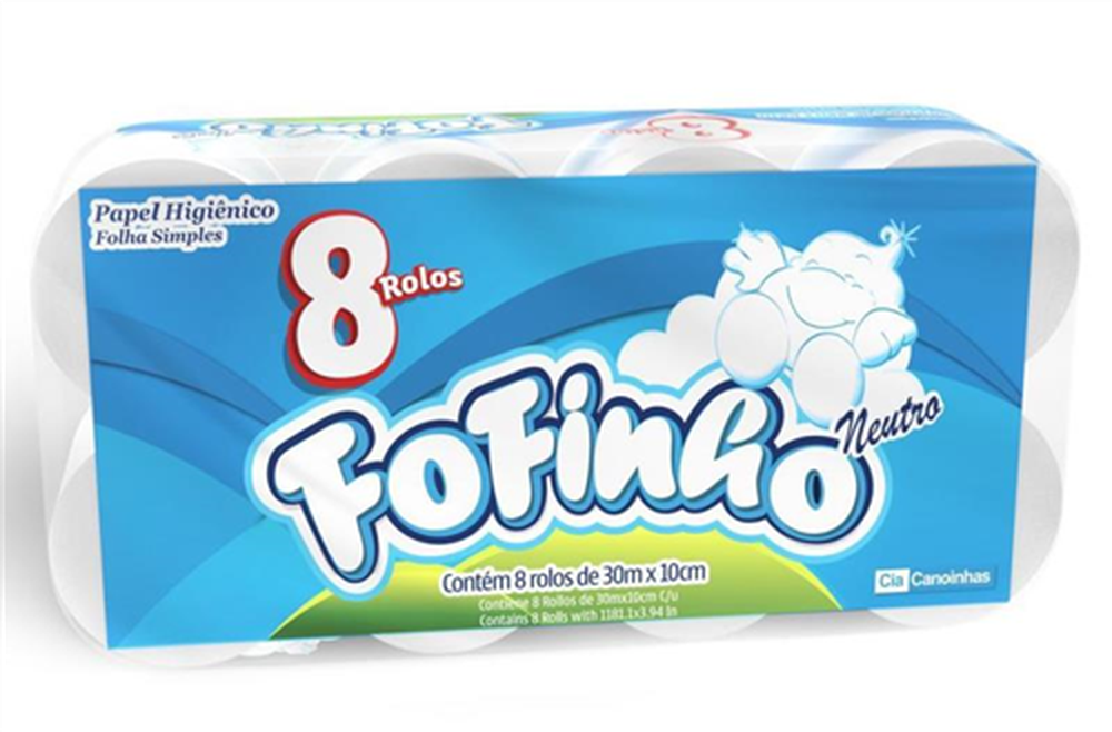 Papel Higiênico Folha Simples 30m Neutro 8 Rolos Fofinho