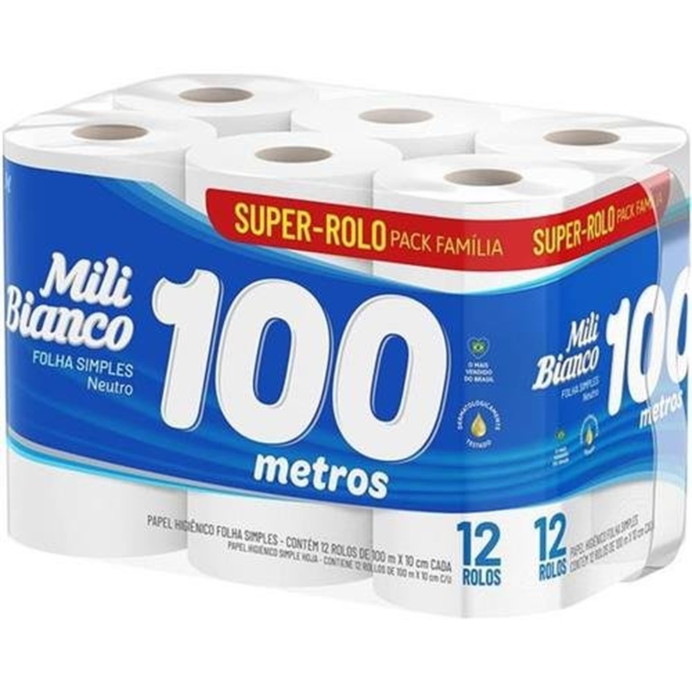 Papel Higienico Bianco 100Metros 6X12 Neutro