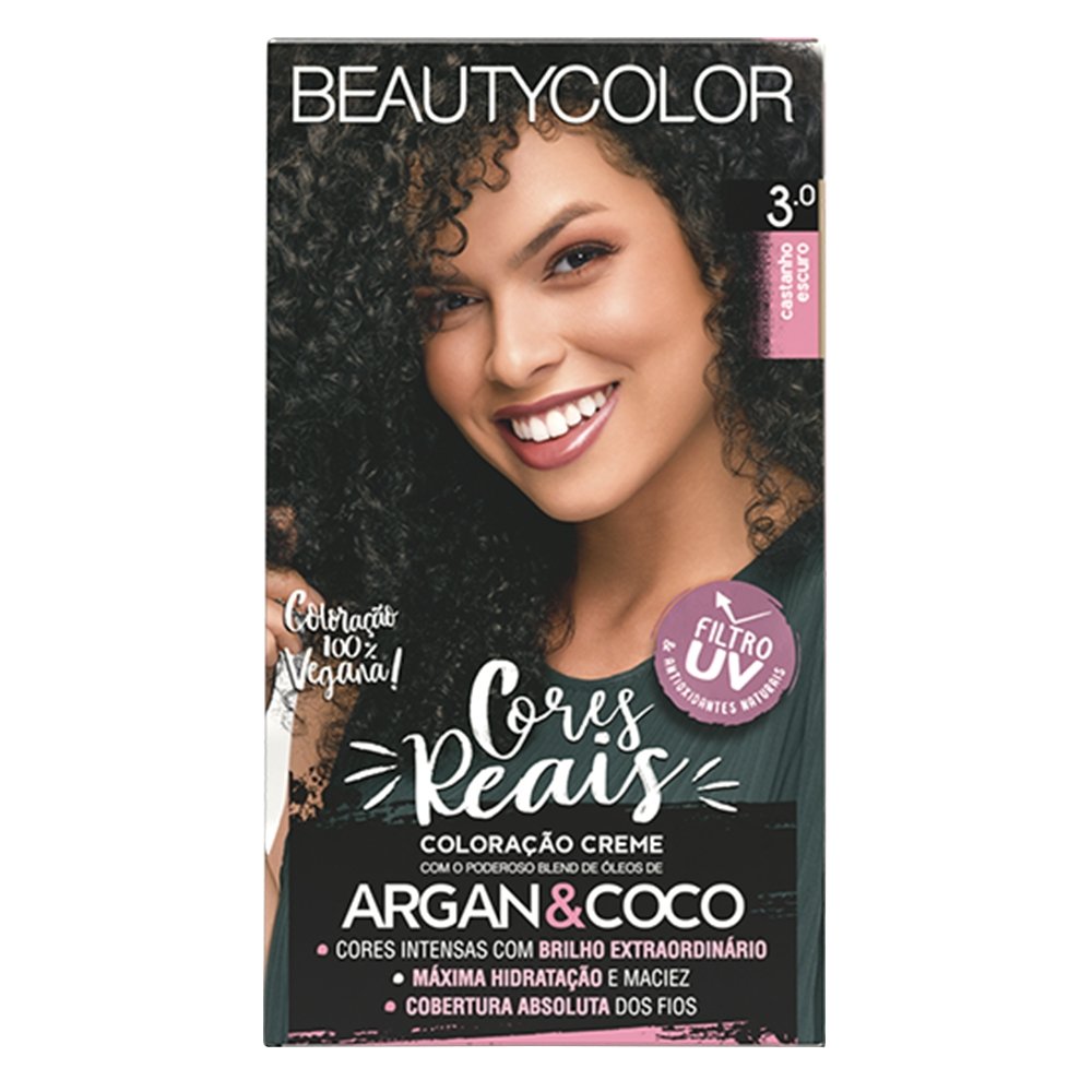 Tinta de Cabelo Beauty Color Creme Kit 3.0 Castanho Escuro