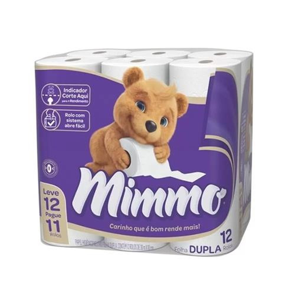 Papel Higiênico Mimmo Folha Dupla Neutro 30 metros (Pct contém 12 rolos)