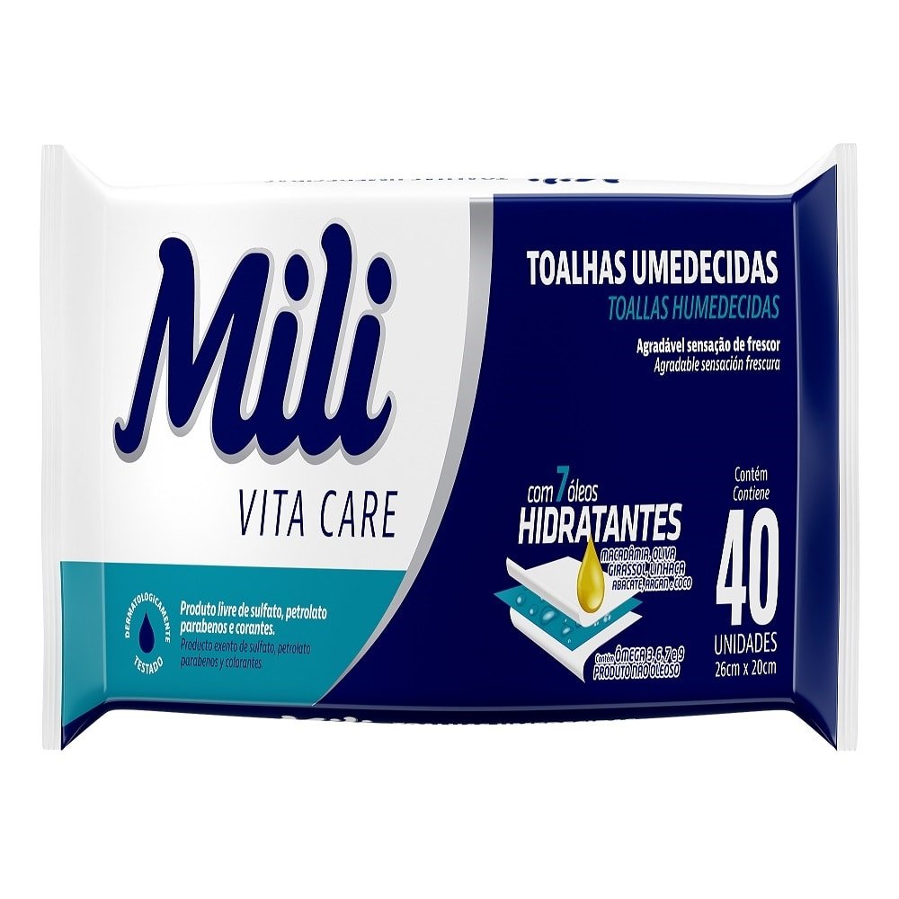 Toalha Umedecida Mili Vita Care Adulto - Embalagem com 40 Unidades