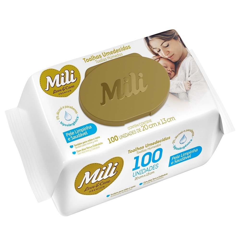 Toalha Umedecida Mili Love&Care - Embalagem com 100 Unidades