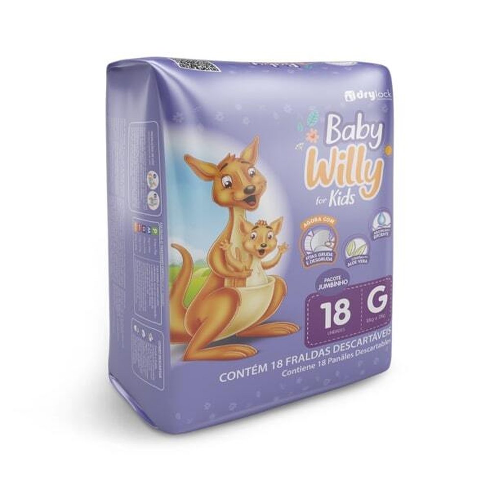 Fralda Baby Willy For Kids Jumbinho G 18 Unidades