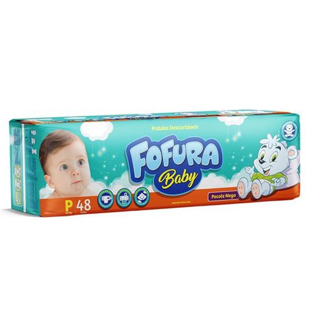 Fralda Descartavel Fofura Baby Mega P c/ 8 pct c/ 48 tiras