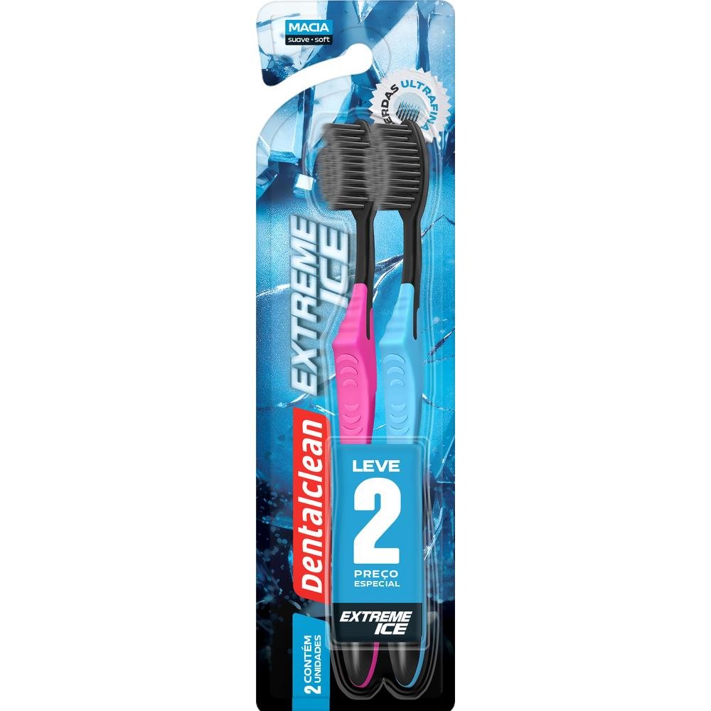 Escova Dental Macia Dentalclean Extreme Ice 2 Unidades Grátis 3 Sachês de Géis Dentais 3g Cada