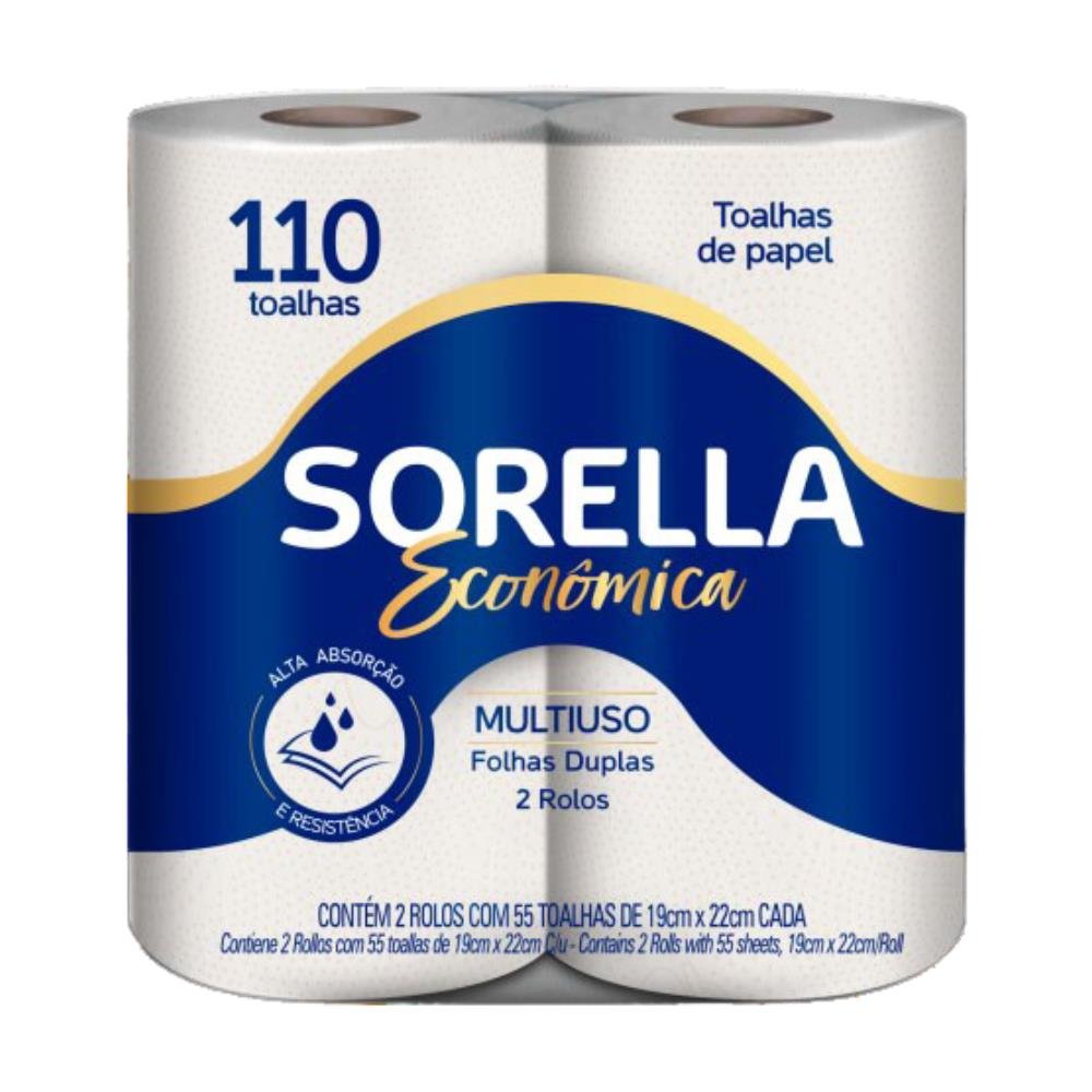 Papel Toalha Folha Dupla 110 Folhas 2 Rolos Sorella Econômica