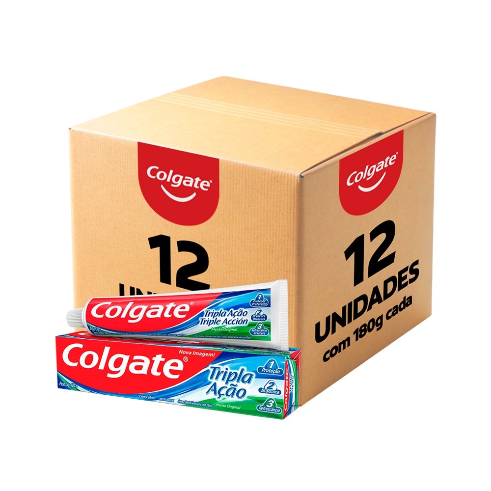 Creme Dental Colgate Tripla Ação Menta Original 180g - Embalagem com 12 Unidades