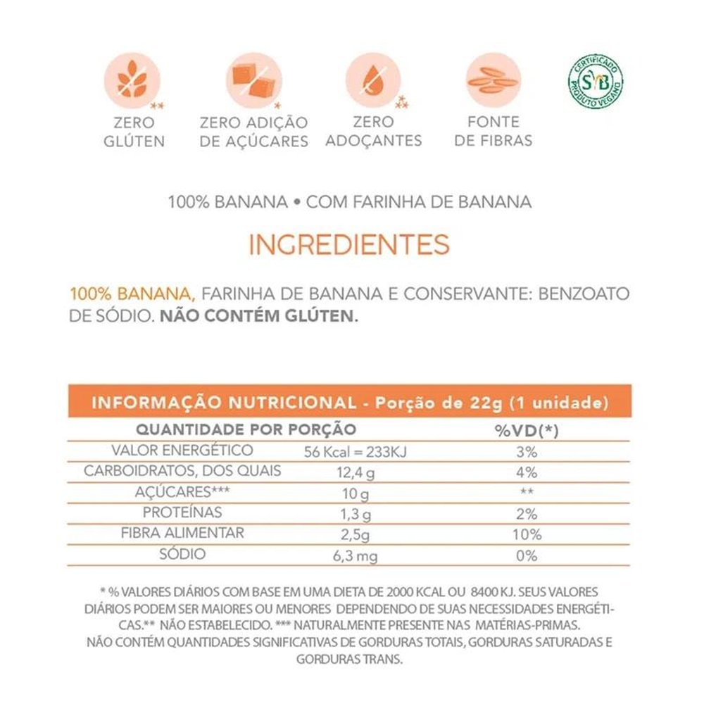 Bananada Cremosa Flormel, Zero açúcar - Caixa com 20 Unidades de 22g cada